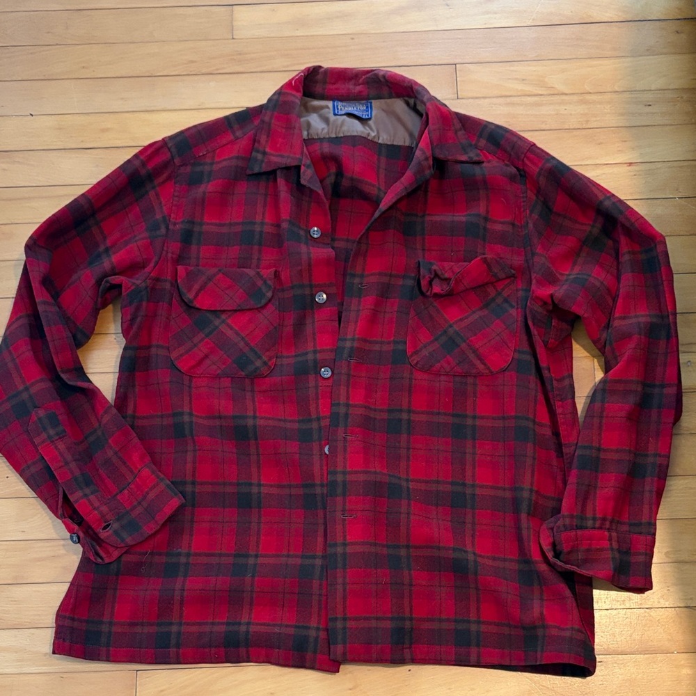 Pendleton Red and Black Wool Shirt, Large